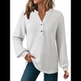 thumbnail image 3 of Blusas Tipo Suéter de Larga Informales con Cuello en V y Cuello de Gofre para Mujer S, 3 of 9