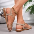 thumbnail image 4 of Rokment Vintage Boho Wedge Sandals for Women Bride Wedding Ethnic Retro Comfortable Casual Leather Open Toe Low Heel Elastic Ankle Strap Slingback Dress Sandals Beach Summer Gold Size 8, 4 of 6