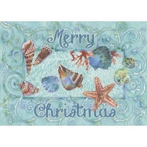 LPG Greetings Merry Christmas Shells on Light Blue with Swirls and Coral Background Box of 16 Christmas Cards