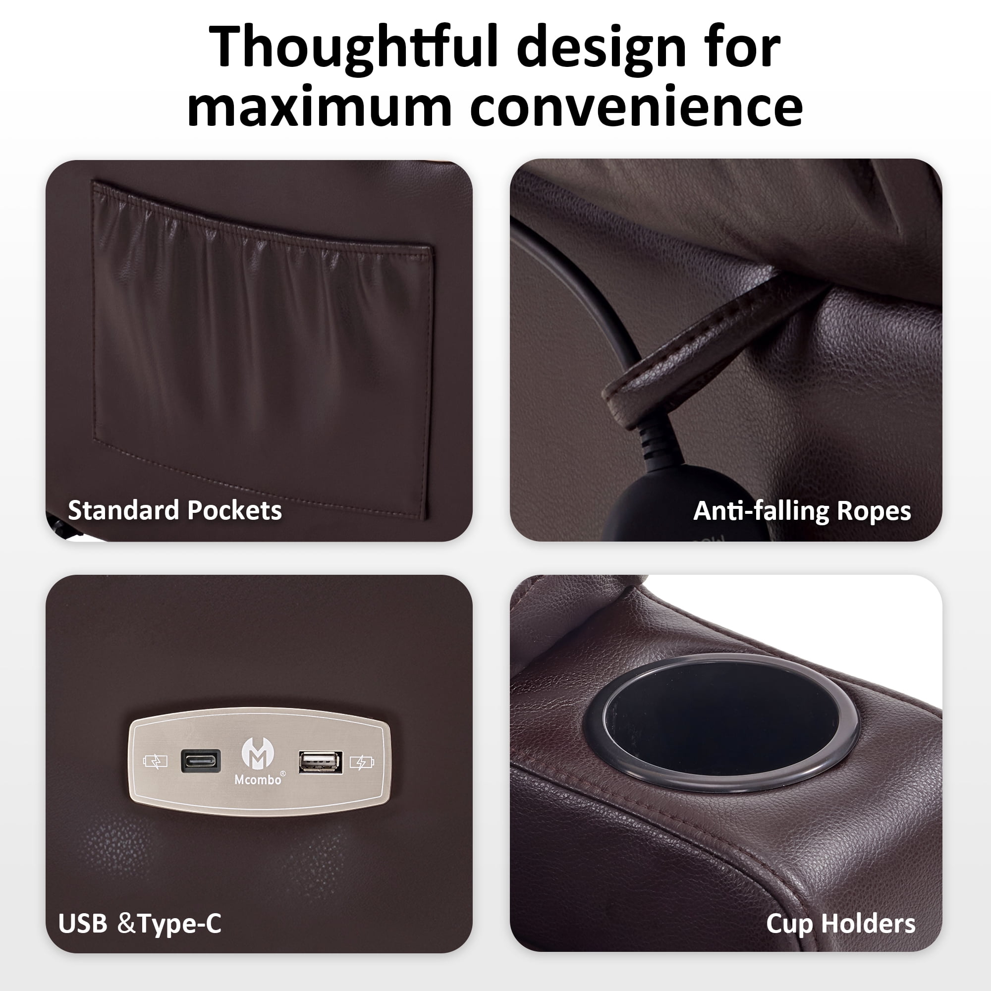 MCombo Triple Motor Power Lift Recliner Chair, Adjustable Headrest, Faux Leather(Dark Brown)
