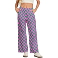 thumbnail image 5 of JWD Women's Checkered Wide Leg Pants Casual Elastic Waist Comfy Loose Fit Trousers with Pockets Pink Green Plaid S, 5 of 8