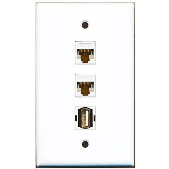 RiteAV - 1 Port USB A-A 2 Port Cat6 Ethernet White Wall Plate