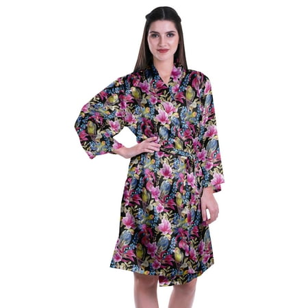 

Moomaya Printed Womens Kimono Robes Short Satin Silk Bridal Robe Loungewear