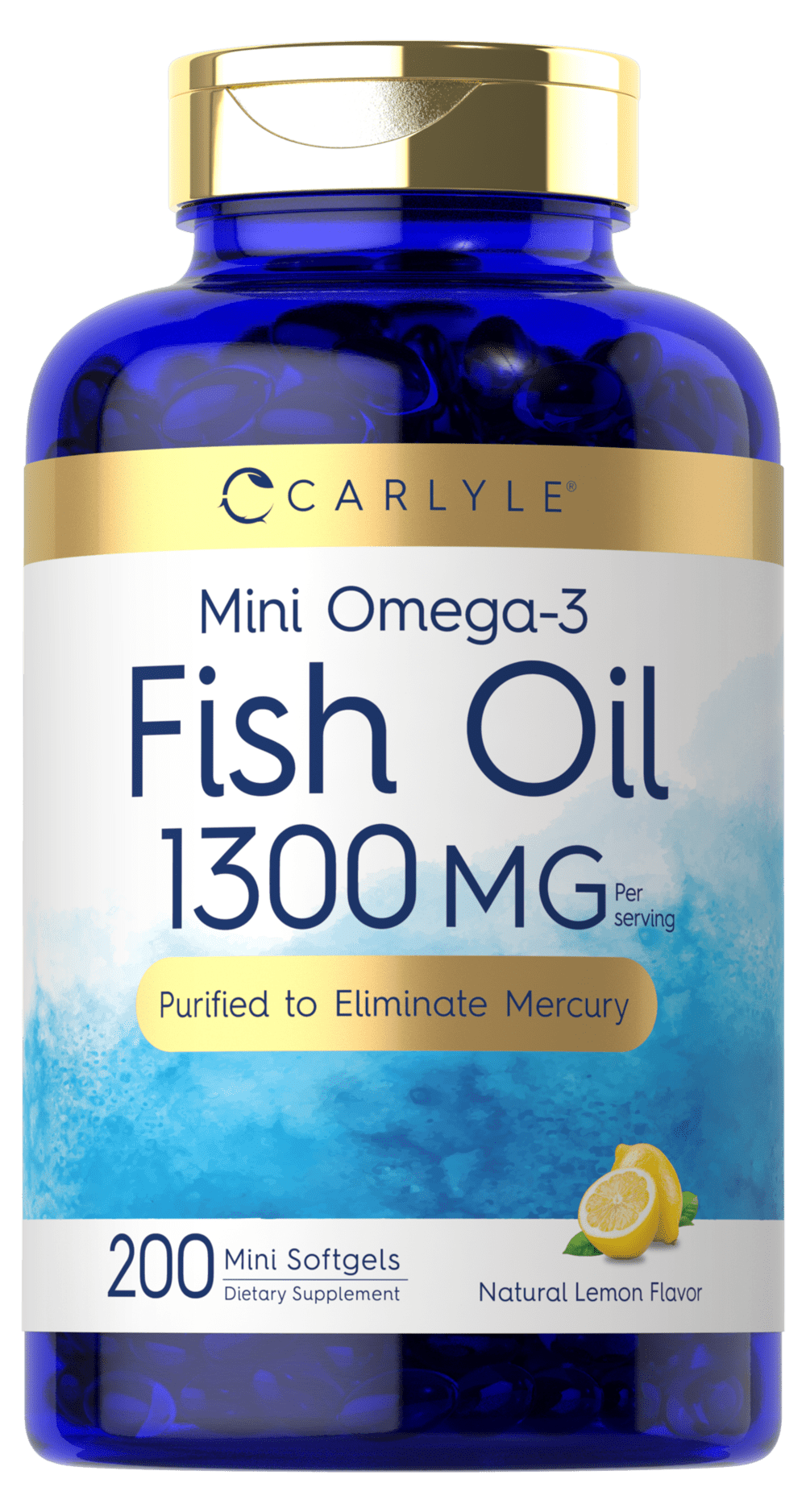 Carlyle Mini Fish Oil Softgels | 1300mg | 200 Omega-3 Pearls | Non-GMO & Gluten Free Supplement