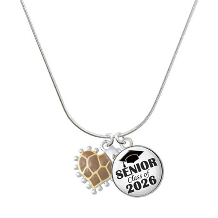 Delight Jewelry Two-tone Brown Giraffe Print Heart with Nurse Hat – Silvertone Senior Class of 2026 Dome Necklace 18