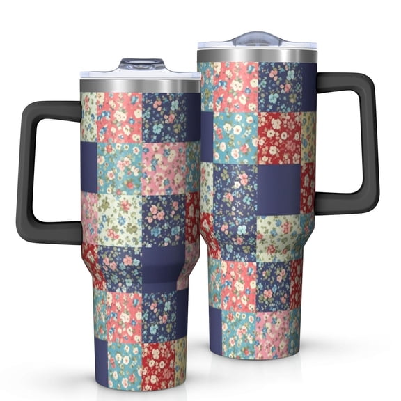 40oz Pioneer Flower Floral Print Pattern Insulated Tumbler with Handle, BPA-Free Leak Proof Lid and Straws, Double Wall Vacuum, Hot 12h/Cold 34h