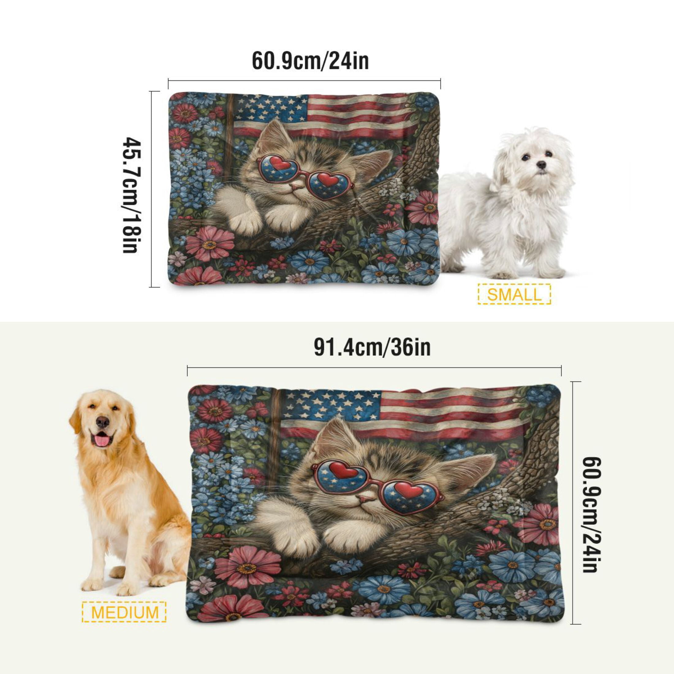 Qxltty American Flag Floral Cat Ped Pad Wear-resistant and Hard to Bite Through Sleeping Pad for Small Medium Large Dogs Winter Pet Bed 36×24in