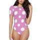 thumbnail image 1 of Balery Purple And White Polka Dot Body de cuello redondo de manga corta para mujer Tops de manga corta Tops básicos-Small, 1 of 7