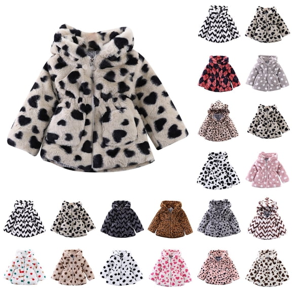 Toddler Girls Dalmatian Spot Fuzzy Fleece Coat Hooded Zip Up For Winter Jackets 3-4 Years Jacket for Little Kids
