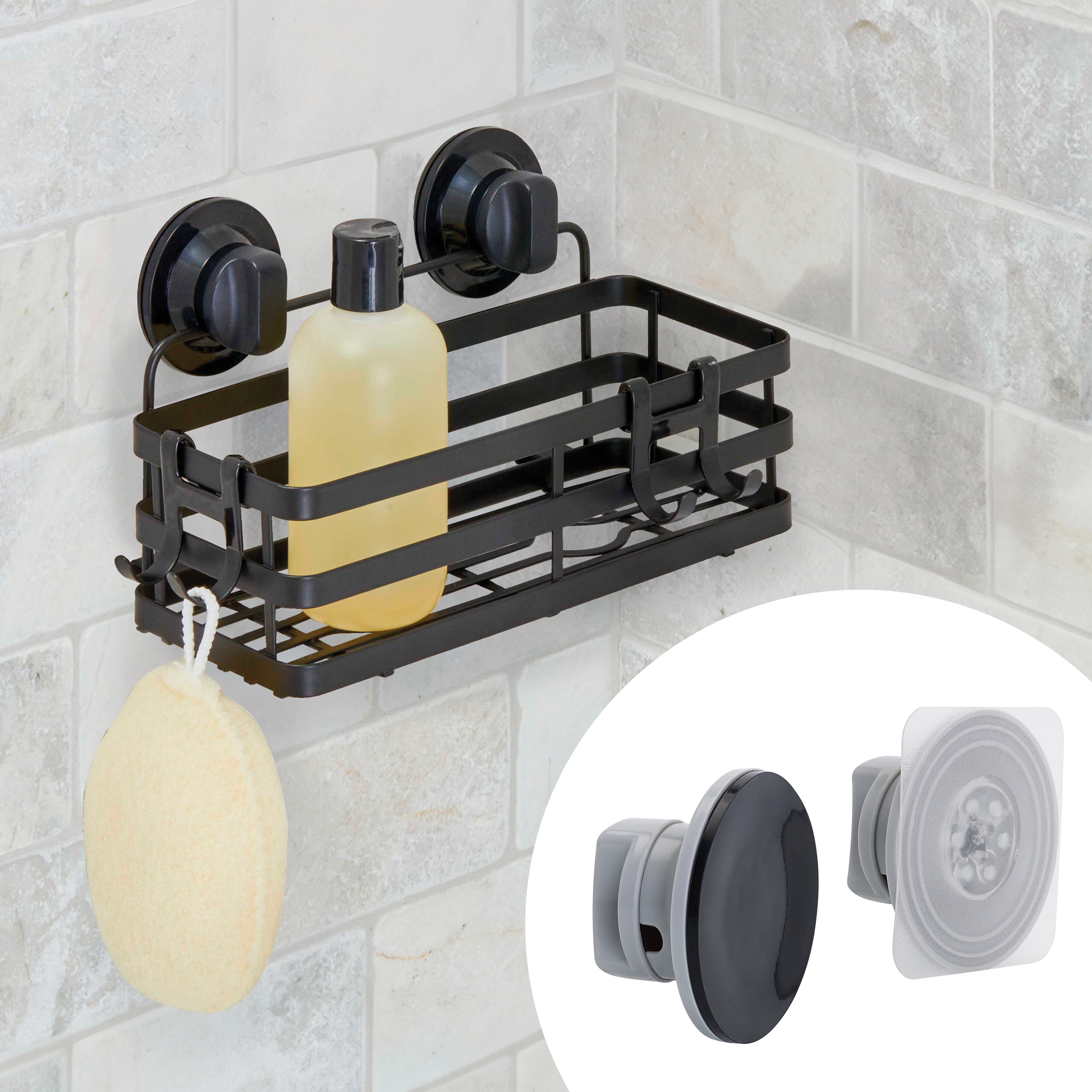 (4 pack) Better Homes & Gardens Adhesive or Suction Mount Shower Storage Basket, Matte Black