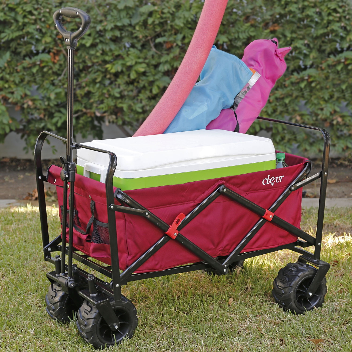 Collapsible Foldable Outdoor Wagon Cart with All Terrain Wheels, Red