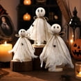 thumbnail image 6 of 3 Pcs Halloween Decorations Indoor Primitive Halloween Ghost on Wooden Stand Spooky Ghost Tiered Tray Decor Rustic Table Centerpiece for Home Office Mantel Shelf Party Supplies(Beige), 6 of 7