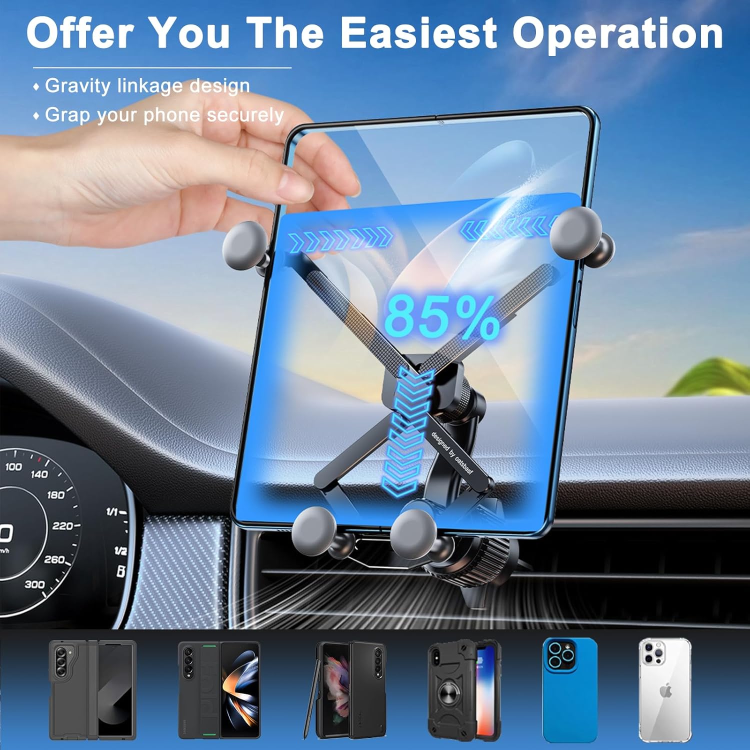 Z Fold 7 6 5 4 3 2 Car Mount Accessories, [2 Forms & Thick Case Friendly] Gravity Cell Phone Holder Mount for Samasung Galaxy Fold 7 6 5 4 3 2 Google Pixel 9 Pro Fold S25 Ultra iPhone 17 16 15
