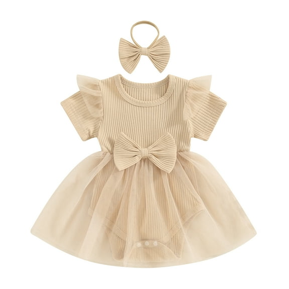 Hirigin Newborn Baby Girl Summer Clothes Short Sleeve Ribbed Mesh Romper Dress and Headband 0 3 6 12 18 Months Cute Outfits Set