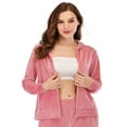 thumbnail image 2 of Women's Soft Velour Zipper-Up Track Jacket with Hoodie Velour Sweatshirt Casual Joggers Hooded Jacket Casual Velour Coat Tops Sport Outwear Red/Purple/Black/Blue, 2 of 4