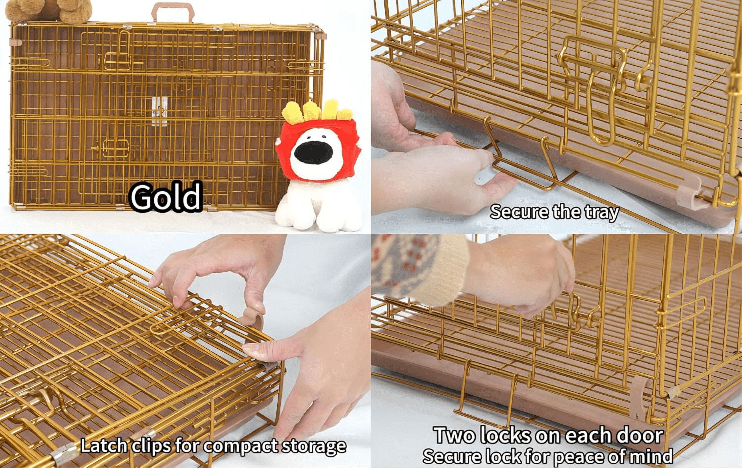 Homey Pet 30 Inch Medium Dog Crate, Copper Gold Wire Dog Cage Small, Collapsible Inside Dog Kennel Nano-Coated Metal Dog Crates with Pull-Out Floor Grid Tray, Double Doors Dual Locks, Portable Handle