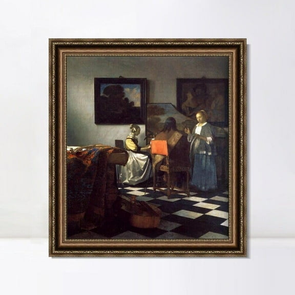 INVIN ART Framed Canvas Giclee Print The Concert by Johannes Vermeer Wall Art Home Decor, 28"x32"