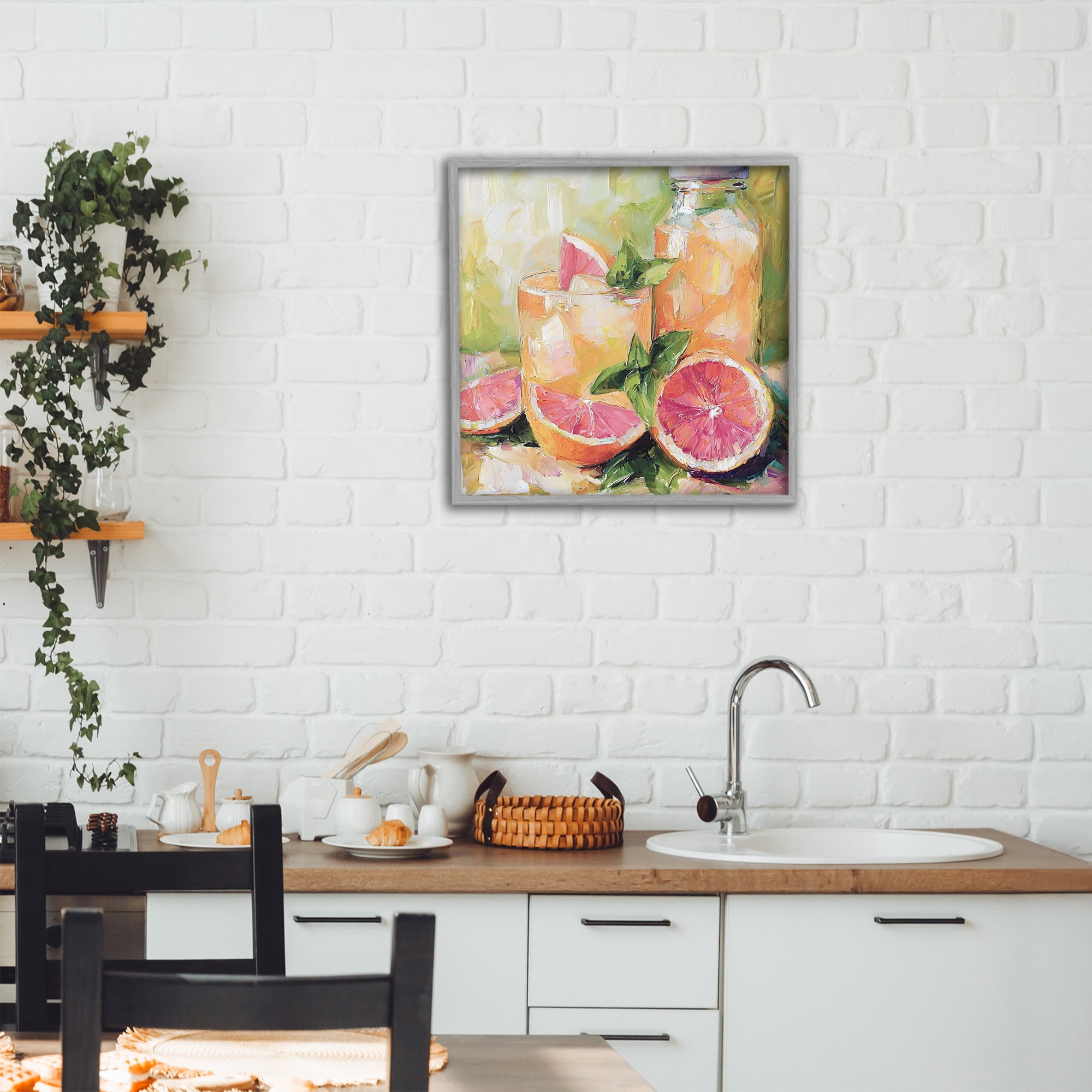 Stupell Industries Grapefruit Summer Refreshment Gray Framed Giclee Art, design by Riley B