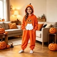 thumbnail image 2 of JAJAHO Boys Girls Pumpkin Face Jumpsuit Soft Flannel Pajama Halloween Long Sleeve Loose Hooded Onesie For Kids 4-14Y, 2 of 5