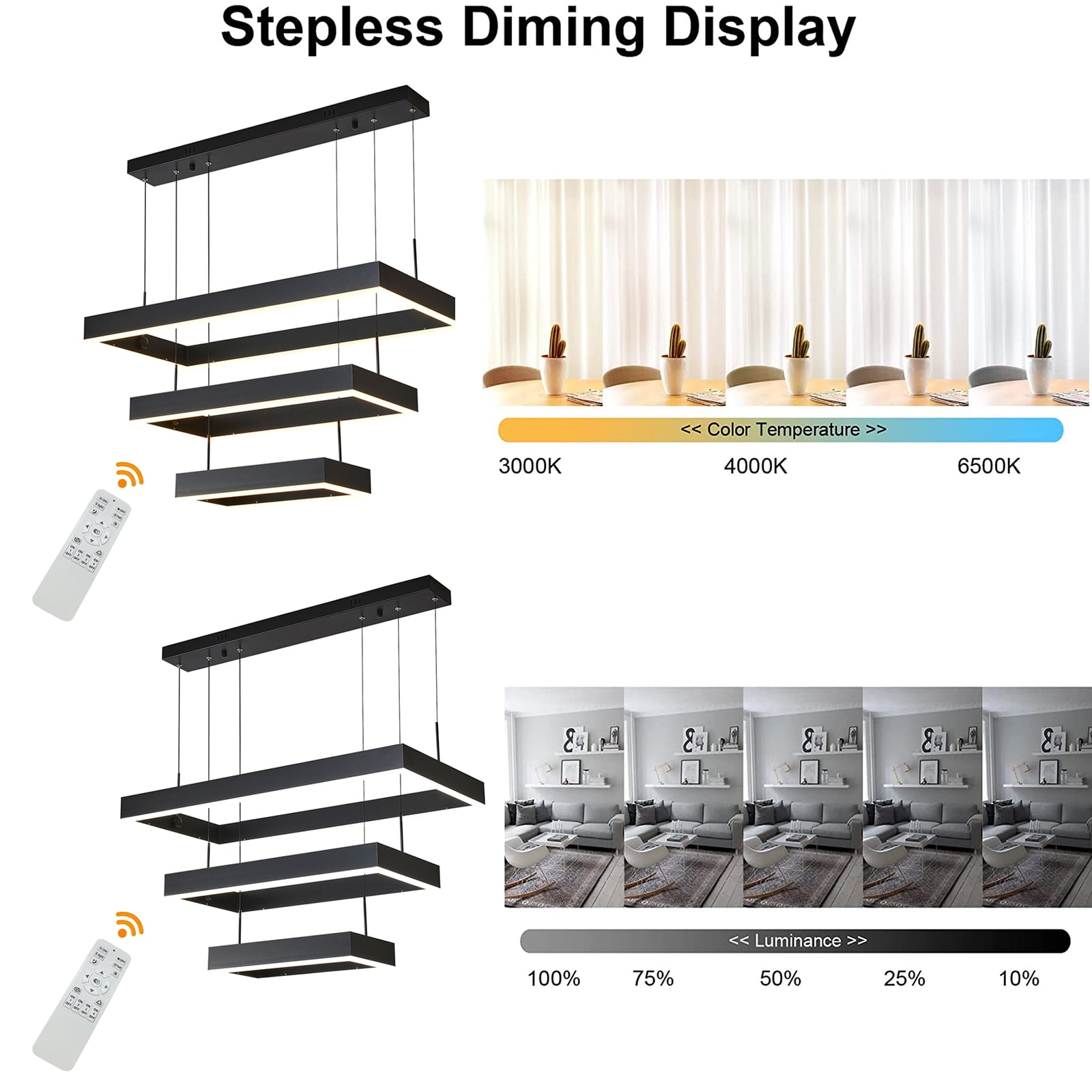 Miumaelv Modern LED Chandelier, Dimmable LED Pendant Ceiling Light with Remote Control Hanging Light Fixture Pendant Lighting for Kitchen Island, Adjustable Ceiling Light Chandelier for Dining Room