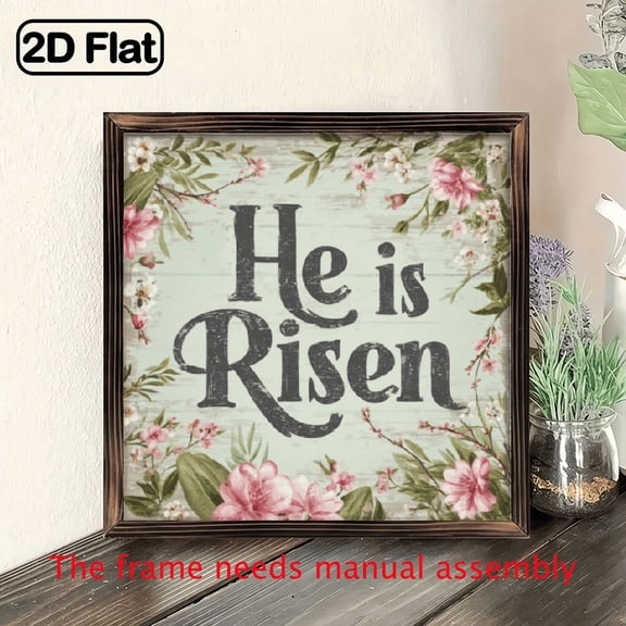 1pc Classic Wooden He is Risen Easter Sign - Multipurpose Wall Hanging Decor for Home, Living Room, Bedroom, Bathroom - Farmhouse Style Easter Wall Art, Housewarming Gift, 8x8in