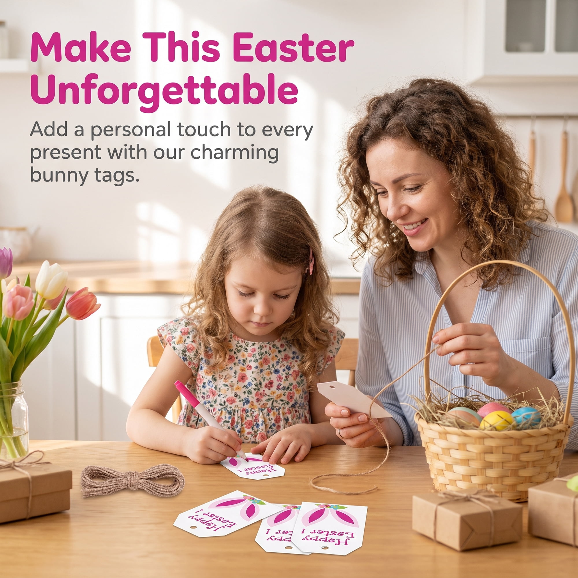 Unique Bargains 100Pcs Easter Gift Tags with Twine Rabbit Ear Pattern 2" x 3.1"