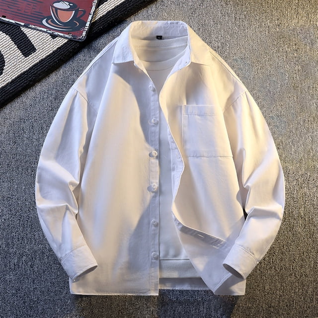NTACZA Jackets for Man Turn Down Collar White Oversized Shirt Jacket Button up Shacket Fall Mens Coats,XXXXL