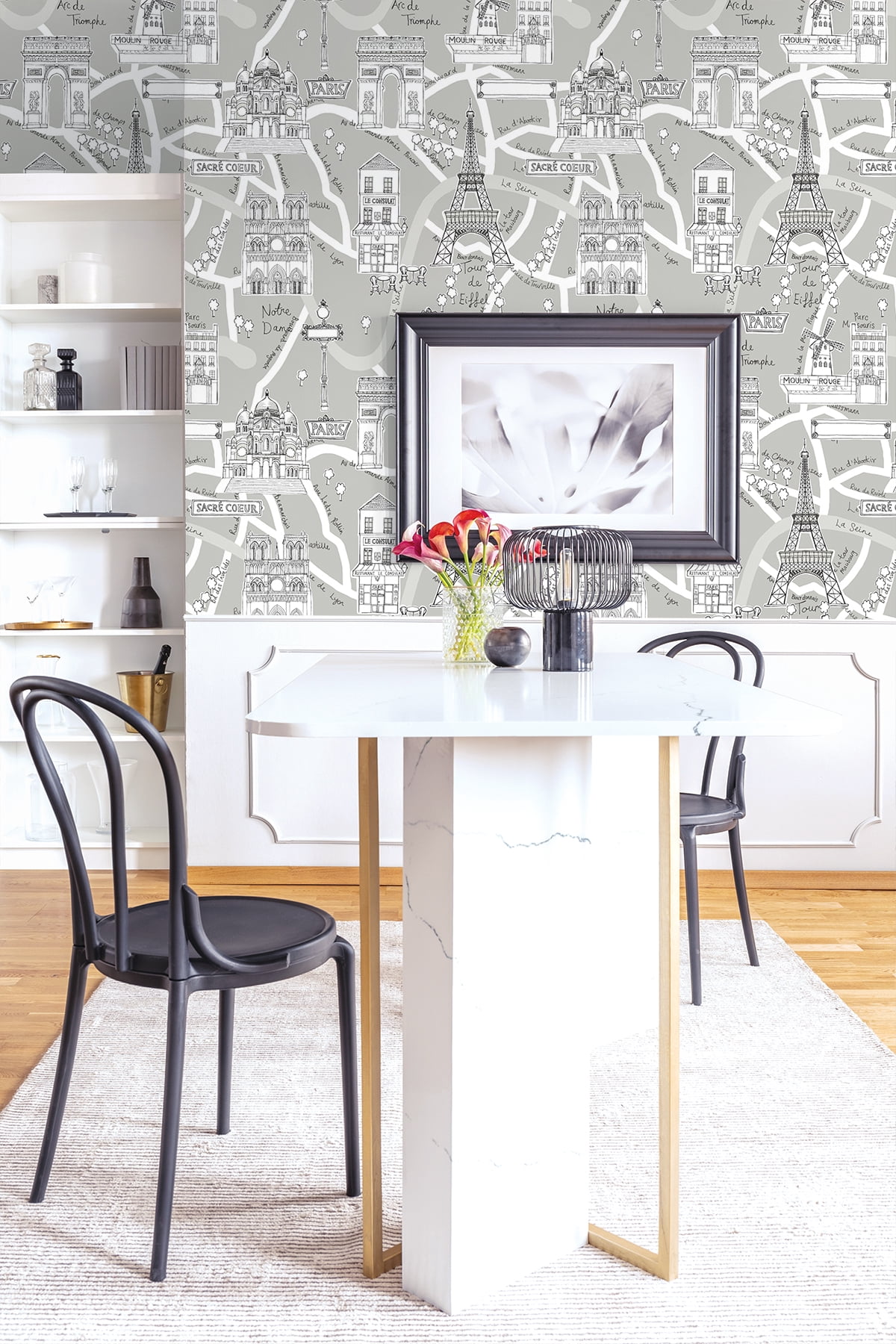 NextWall Argos Grey Paris Scene Peel and Stick Wallpaper