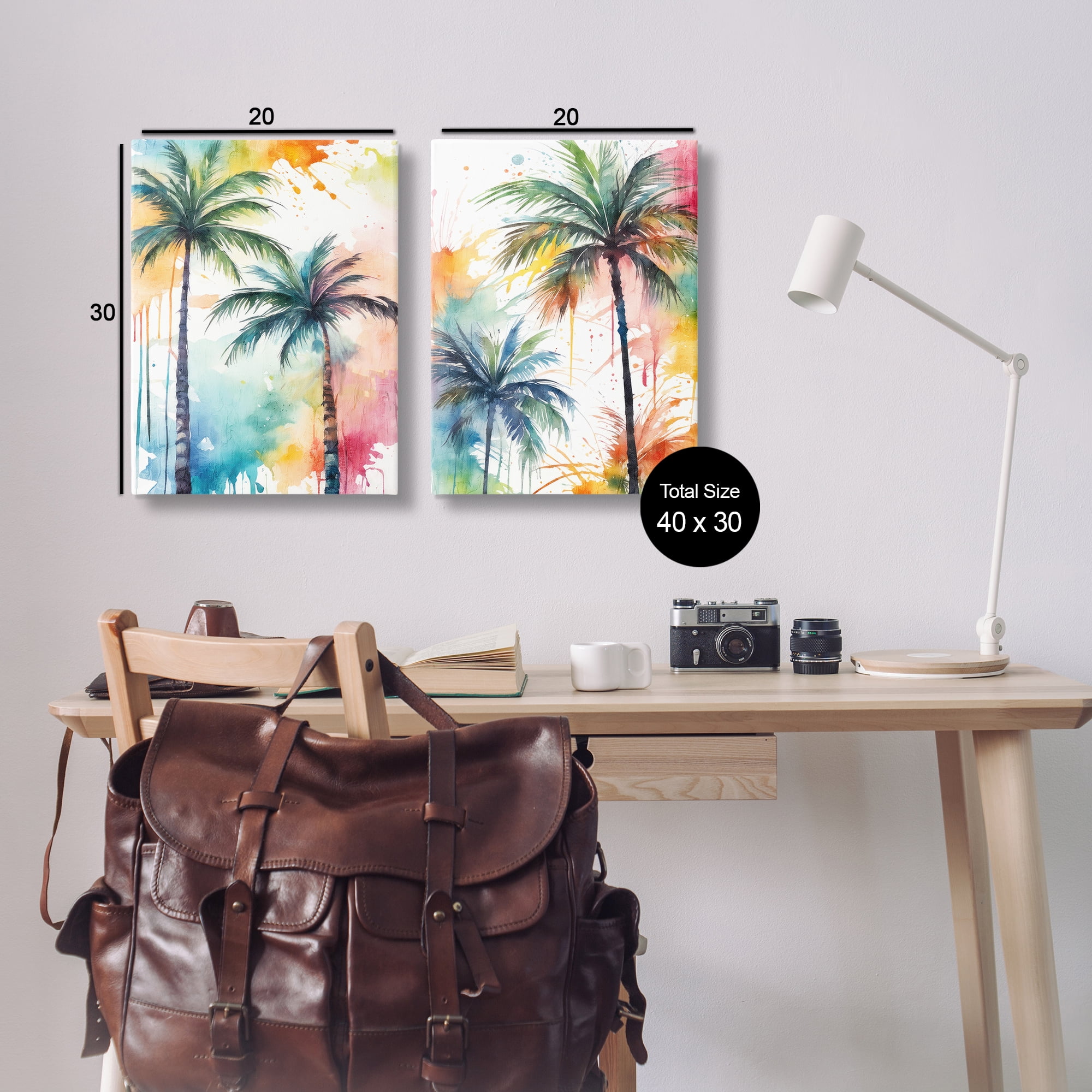 Stupell Industries Watercolor Splash Towering Palms Plants & Flowers Painting Wrapped Canvas Art Print Wall Art, 20 x 30, Set of 2