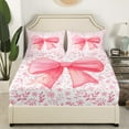 thumbnail image 2 of Cute Princess Bed Sheets Kawaii Bowknot Bedding Set Full Teen Women,Fantasy Pink White Flower Plant Fitted Sheet Watercolor Bow Sheets Room Decor 3 Pcs, 2 of 5