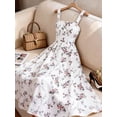 thumbnail image 4 of White Floral Print Waist-Gathering Pleated A-Line Maxi Dress For Women, 4 of 8