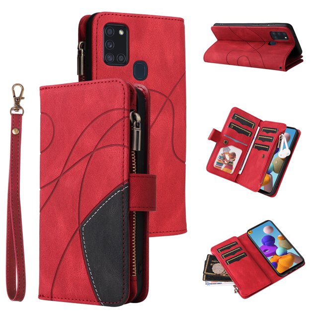 Compatible with Samsung Galaxy A21S Wallet Case with Card Slots PU Leather Zipper Flip Folio Cover