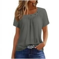 thumbnail image 1 of AherBiu T-Shirts pour Femmes Manches Courtes Couleur Unie Col Rond Ample Décontracté Confortable Froncé, 1 of 5