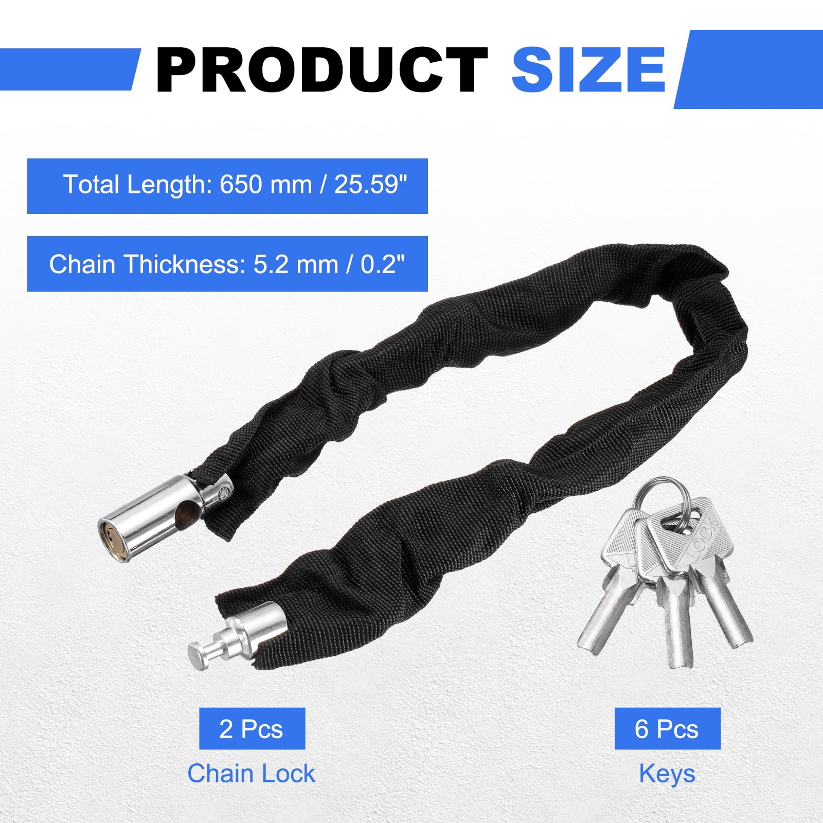 Bike Chain Lock, (26 Inch, Black) (2 Pcs), Manganese Steel Anti-Theft Bicycle Chain Round Lock with Keys, Suit for - Bike/Motorcycle/Scooter/Truck