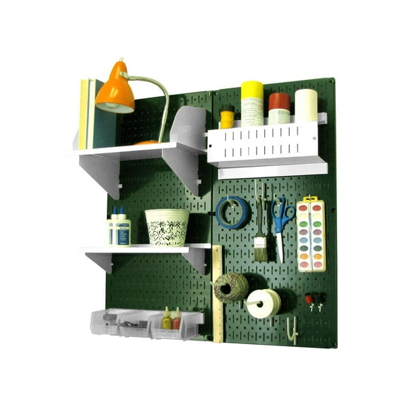 Wall Control Pegboard Hobby Craft Pegboard Organizer Storage Kit with Green Pegboard and White Accessories