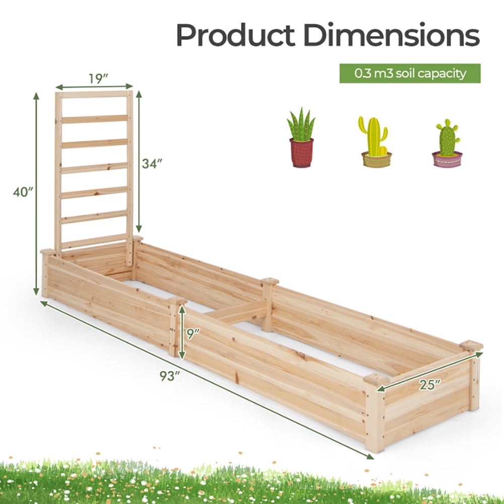 Spaco Raised Garden Bed with Planter Box and Trellis-Natural, Outdoor Elevated Flower Box for Backyard/Patio/Gardener