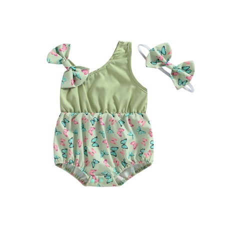 

CenturyX Newborn Baby Girls Romper Set Rabbit/Butterfly/Flower Print Sleeveless Romper with Hairband