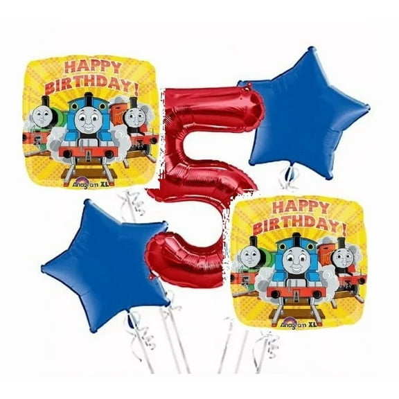Thomas the Tank Balloon Bouquet 5th Birthday 5 pcs - Party Supplies