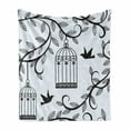 thumbnail image 1 of Birds Soft Flannel Fleece Throw Blanket, Ornate Cages Branch of Tree Silhouette and Animals Floral Modern Print, Cozy Plush for Indoor and Outdoor Use, 70" x 90", Blue Black, by Ambesonne, 1 of 6