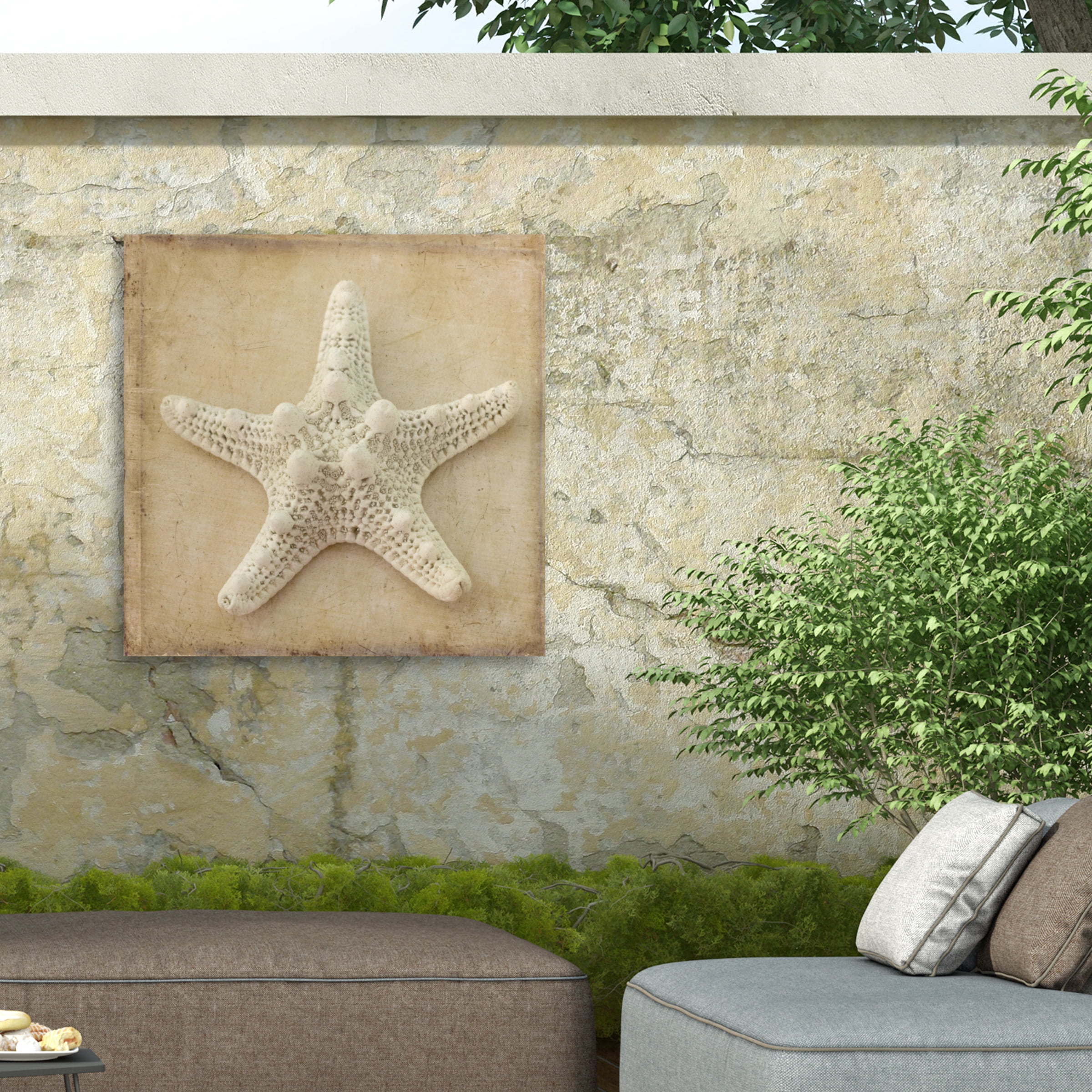Judy Stalus 'Sepia Shell I' Outdoor Canvas 35x35