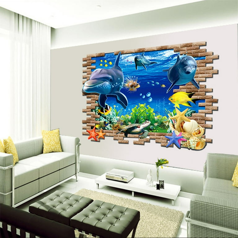 LSFYSZD Underwater World Wall Sticker, Cartoon Shark Ocean Sea Life Living  Room Decoration