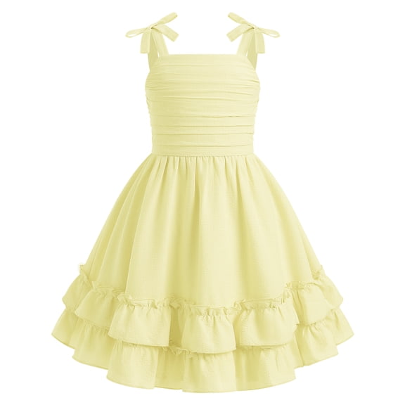 IBTOM CASTLE Girls Summer Dresses Sleeveless Cami Dress Spaghetti Straps Birthday Party Casual Fancy Midi 2 Layerr Sundress Beach Square Neck Kids Smocked 9 Years Yellow