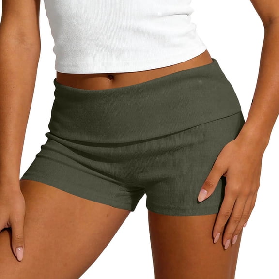 Lmueinov Women's Ribbed Yoga Shorts with Fold Over Waistband, High Waisted Seamless Workout Biker Shorts for Gym Athletic, Stretchy Breathable Booty Shorts