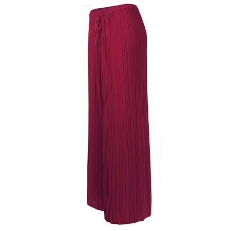 Made by Olivia Women's Elastic Waist Chiffon Loose Pleated Wide Leg Palazzo Overlay Pants/Capri/Skirt Burgundy ONE
