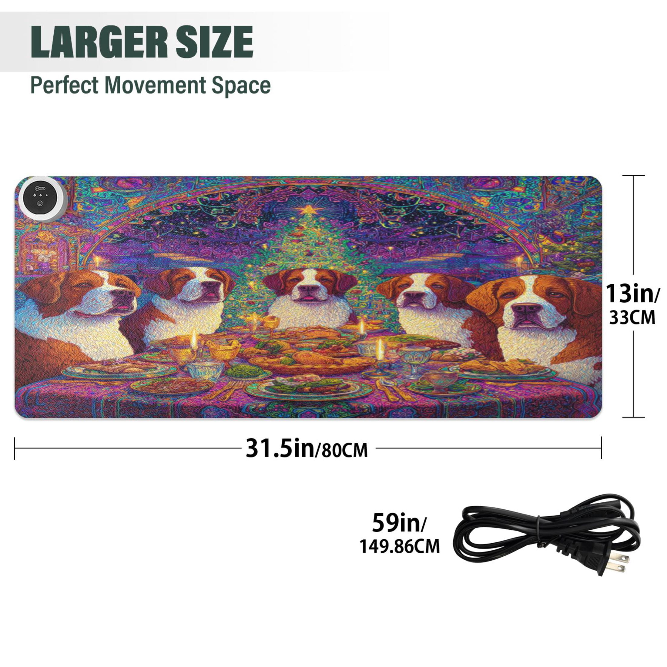 Large Heated Desk Mat Mouse Pad 31.5"x13"PU Leather Graphene Heating Desk Warmer with 3 Temperature Settings 110V US Plug Non-Slip Warm Pad for Home, Office, and Gaming Big Dogs Celebrating Christmas