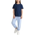 thumbnail image 2 of 1-12Y Kids Solid Color Crew Neck Short Sleeve Top & Elastic Waist Mosquito Repellent Pants Set Purple 9-10 Years, 2 of 3