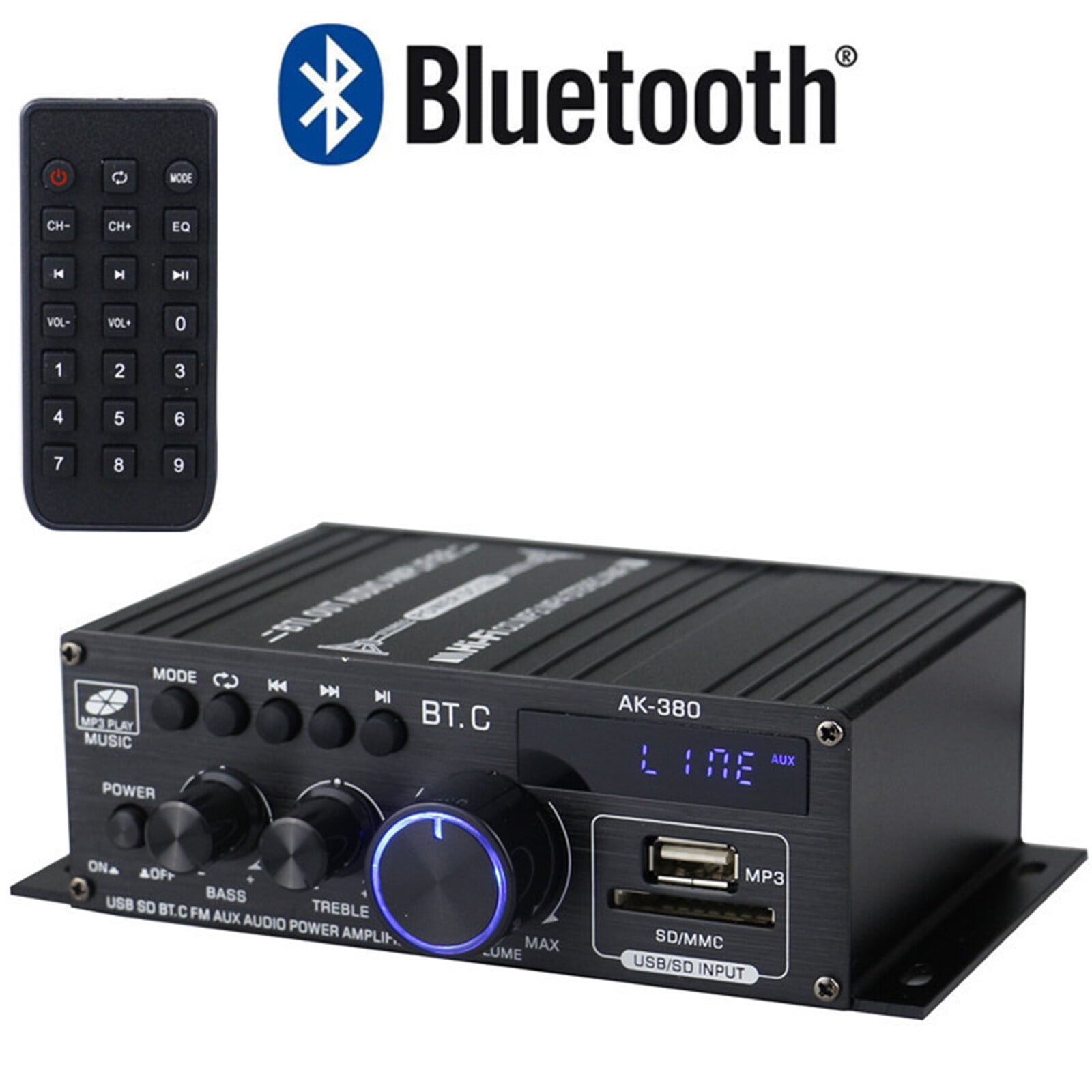 Yolispa 800W 2 Channel Bluetooth Amplifier with LCD Digital Display Stereo Receiver, Stereo Amp for Home Theater Car RV,USB/SD Card/RCA/Mic/FM