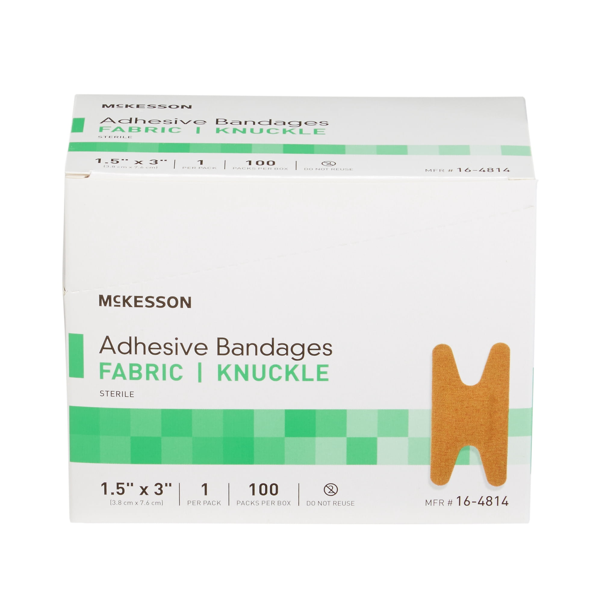 McKesson Adhesive Bandages, Fabric, Knuckle - Sterile, 1.5 in x 3 in, 100 Count, 24 Packs, 2400 Total