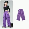 thumbnail image 2 of Hessimy Kids Girls Casual Pants Wide Leg Pants Spring And Autumn Big Pocket Sweet Wind Cargo Wide-Leg Pants For 5-15y Home Pants (Purple,6-7 Years), 2 of 5