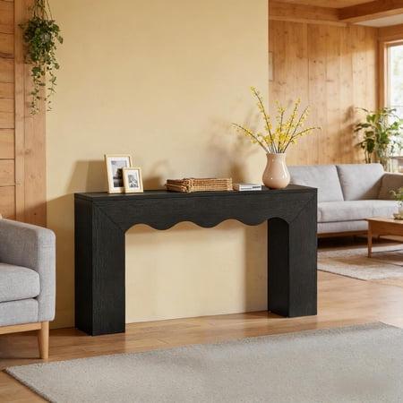 Toauuo 63" Vintage Wavy Edge Console Table - High-Grade Engineered Wood Multipurpose Sofa Hall Table